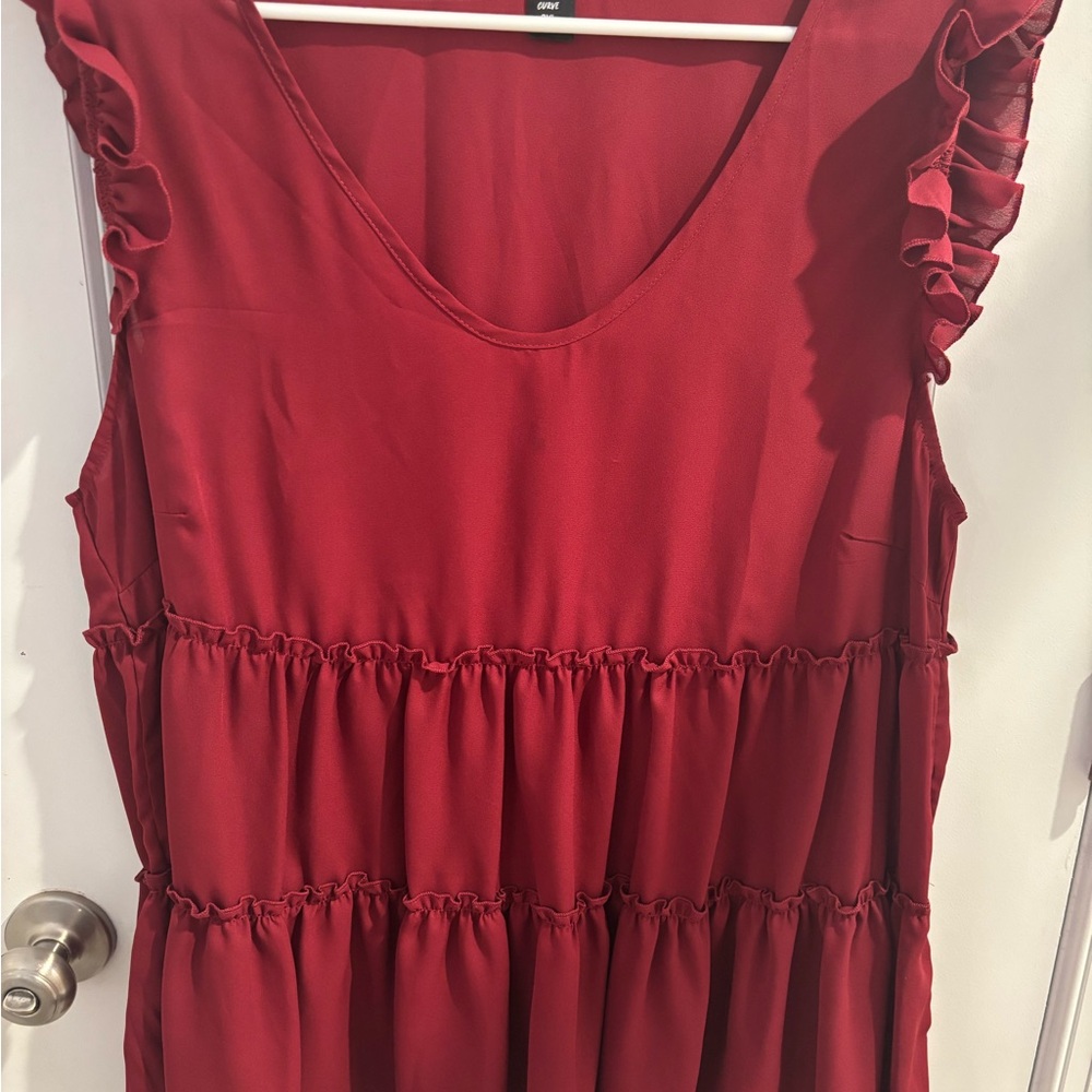 SHEIN Deep Red Ruffle Sleeve Blouse